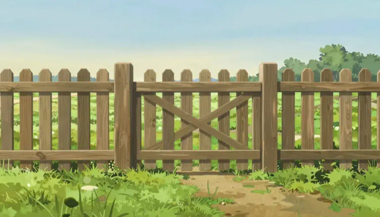 Visual representation of "fence" - A barrier or structure made out of wood, metal, etc. used to keep people or animals in or out of an area