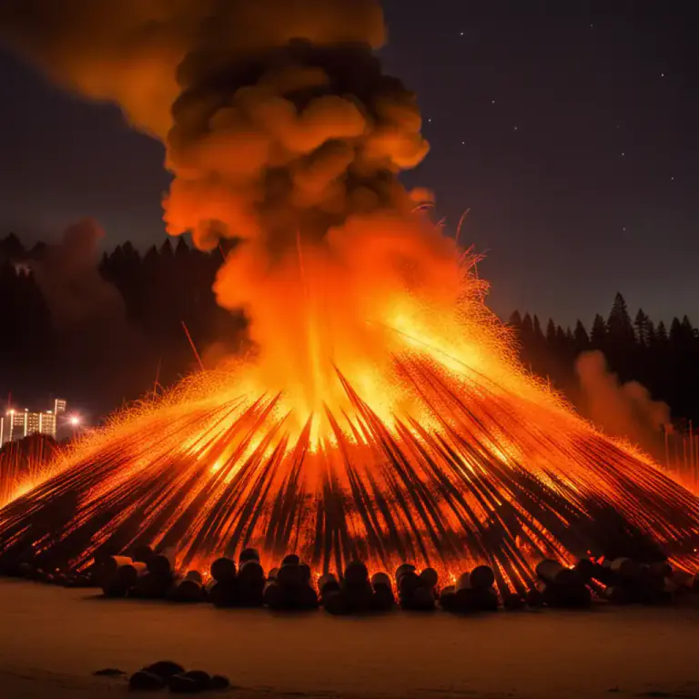 Visual representation of "a ball of fire" - A round mass of flames