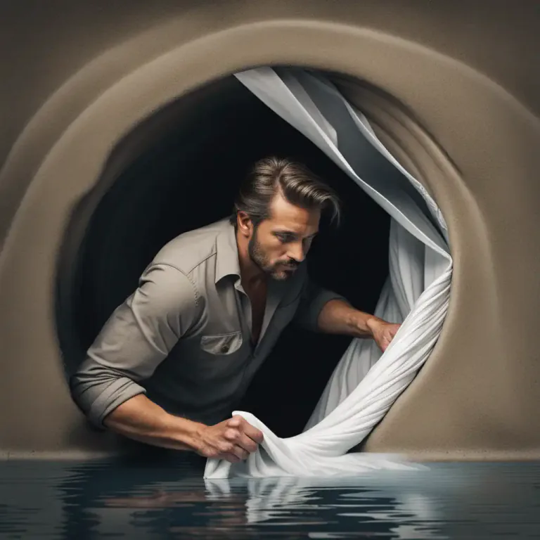 Visual representation of "block up" - To push something in something else to fill the hole and stop the flow