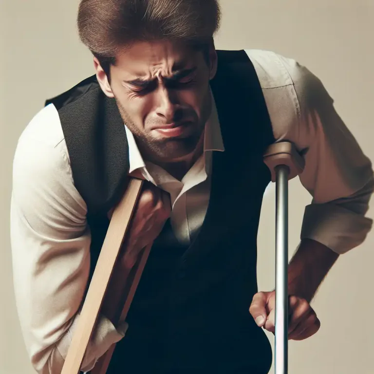 Visual representation of "lamely" - In a manner that shows some form of physical disability or weakness