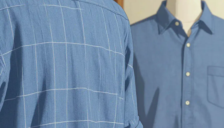 Visual representation of "chambray" - A lightweight fabric that is woven with a colored warp and a white weft, often used in shirts and other casual wear.
