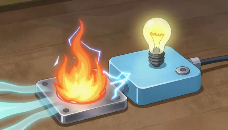 Visual representation of "thermoelectric" - Relating to the direct conversion of temperature differences into electric voltage or vice versa.