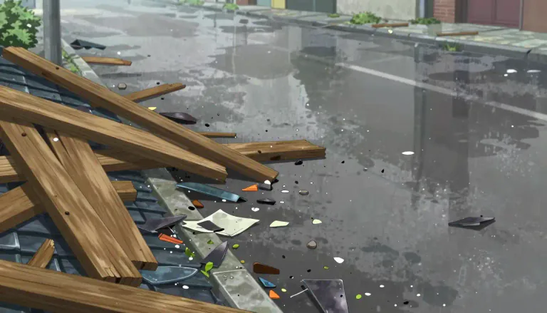 Visual representation of "debris" - Scattered pieces of waste or remains.