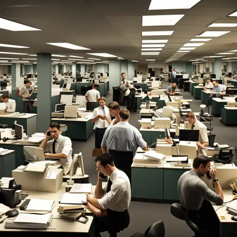 Visual representation of "bullpen" - A room or area where employees work in very close quarters