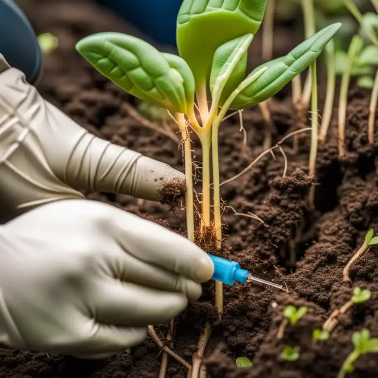 Visual representation of "inoculate" - In agriculture, to introduce a microorganism into a plant to help its growth.