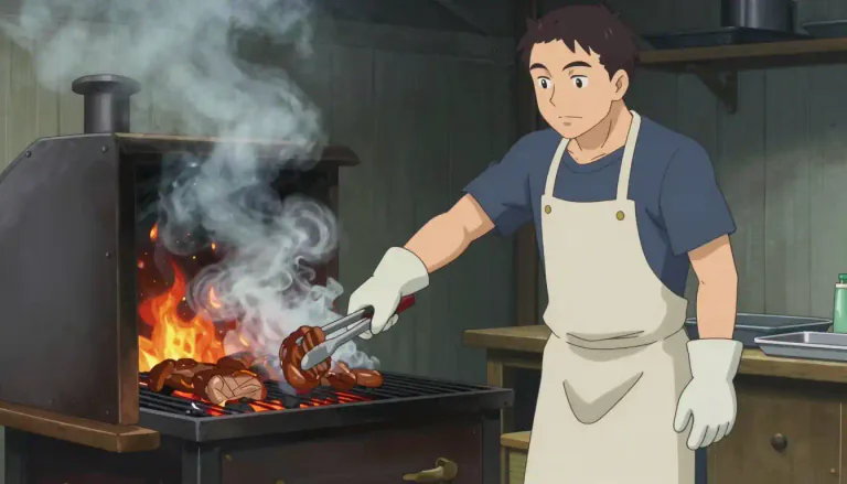 Visual representation of "pitmaster" - A person who is an expert in cooking meat in a barbecue pit, often known for their skill and knowledge in grilling and smoking techniques.