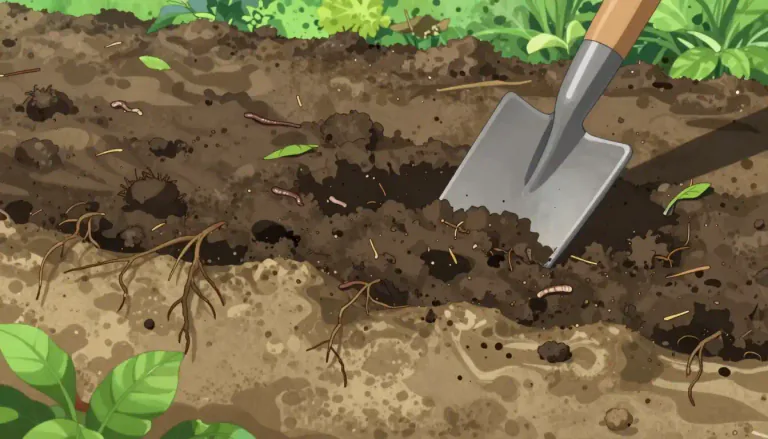 Visual representation of "topsoil" - The top layer of soil that has the highest amount of organic material.