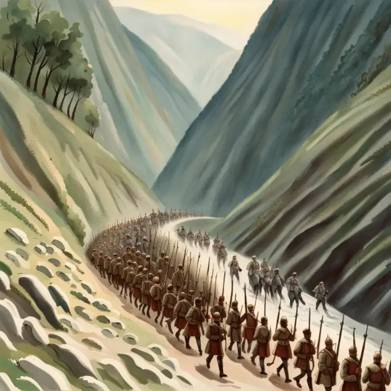 Visual representation of "defile" - A narrow passage or gorge