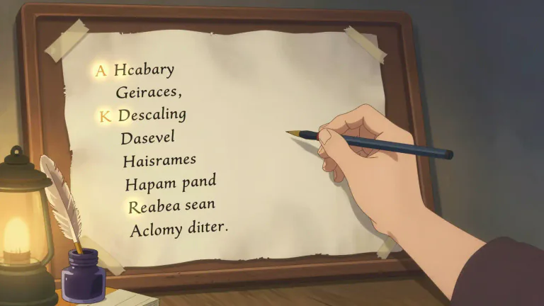 Visual representation of "acrostic" - A kind of poem or word puzzle where the first letter of each line or paragraph forms a word when read from top to bottom.