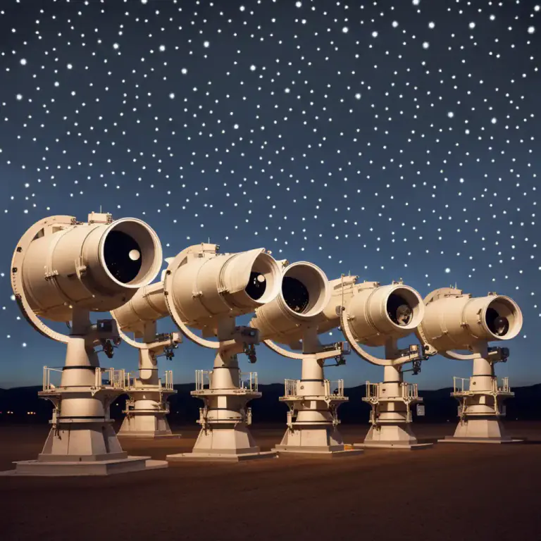Visual representation of "harmonica" - (in astronomy) An array or group of aligned, identical individual telescopes functioning together as a single large telescope.
