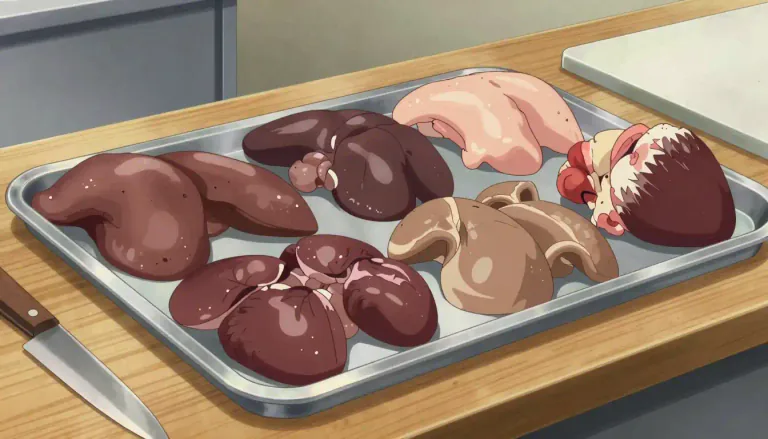Visual representation of "offal" - The internal parts of an animal, often used as food.
