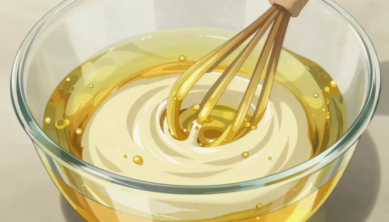 Visual representation of "emulsion" - A mixture of two liquids that don't usually mix, for example oil and water.