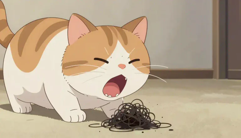 Visual representation of "hairball" - A mass of hair that accumulates in the stomach and is often vomited by cats and other animals.