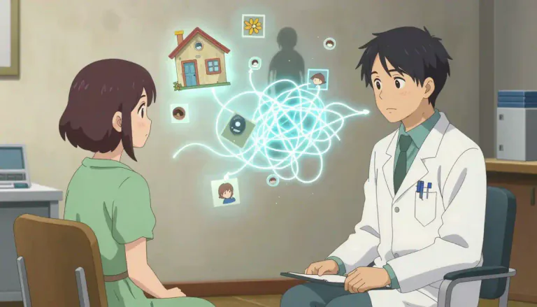 Visual representation of "psychoanalysis" - A method of understanding and treating mental illnesses by looking deep into a person's memories, thoughts and feelings