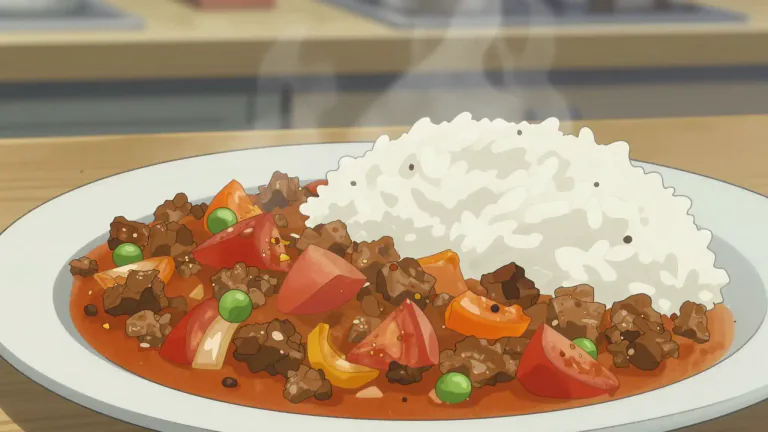 Visual representation of "picadillo" - A traditional dish made from ground meat, usually beef, mixed with vegetables and spices, often served with rice or used as a filling in other foods.