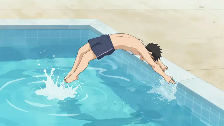 Visual representation of "jump in" - To physically jump into a place or item, such as a pool or a vehicle