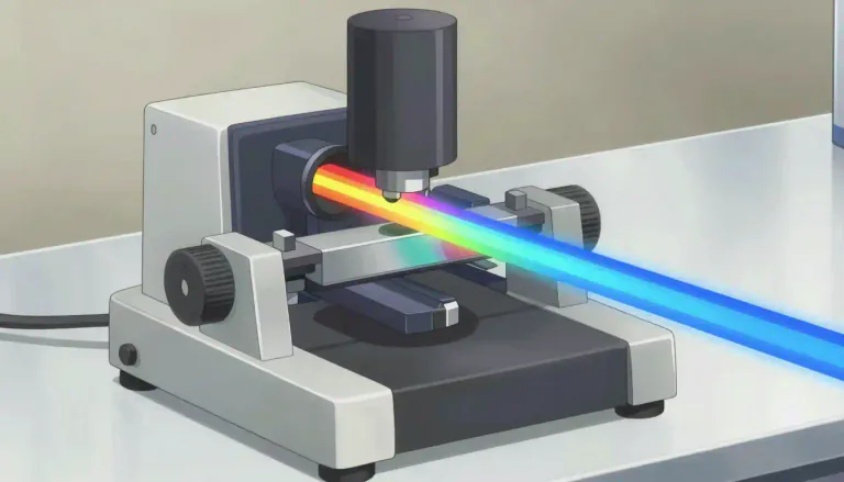 Visual representation of "monochromator" - A monochromator is an optical device designed to select a specific wavelength of light from a broader spectrum.