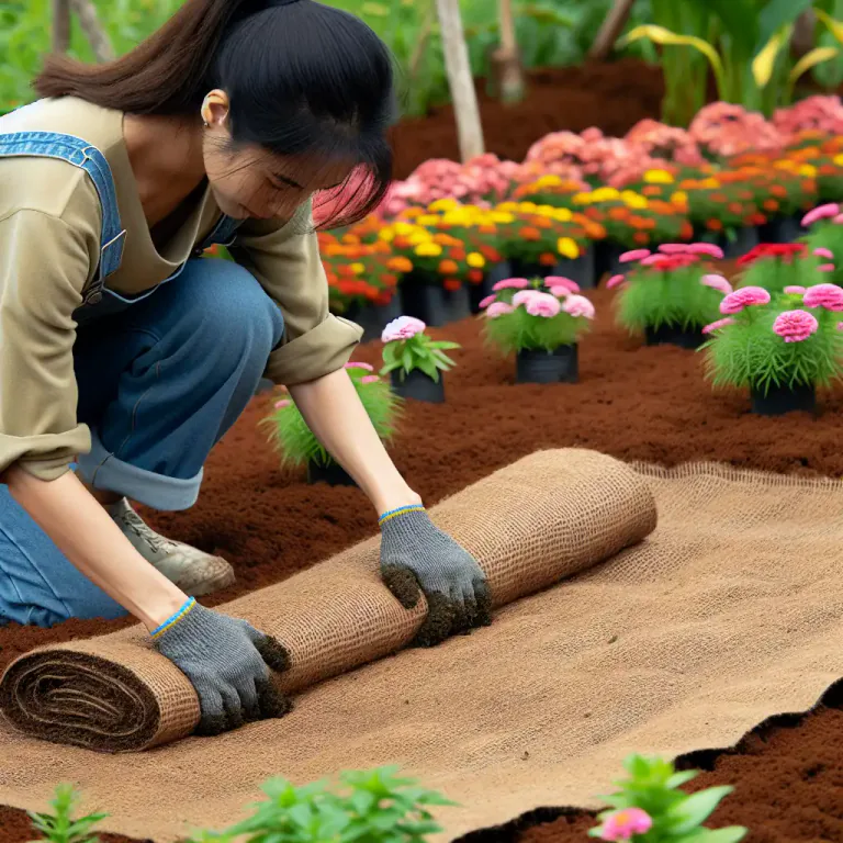 Visual representation of "hessian" - A mat made out of hessian fabric used in gardening.
