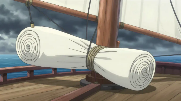 Visual representation of "furl" - To roll or fold up something neatly (like a flag or sail).