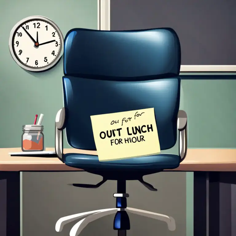 Visual representation of "be out for something/to do something" - To be unavailable or not in the present location