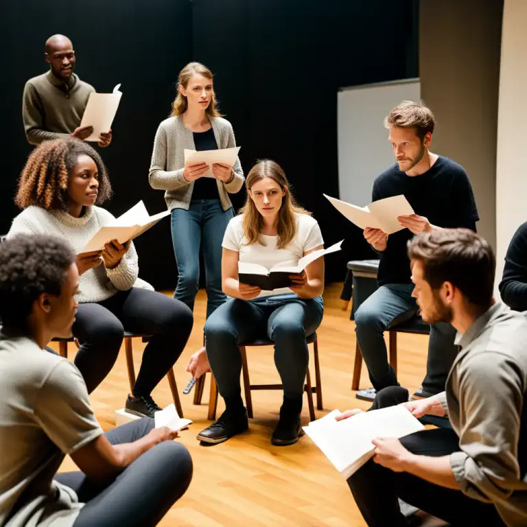 Visual representation of "read through" - To practice or rehearse a play or script by reading it.