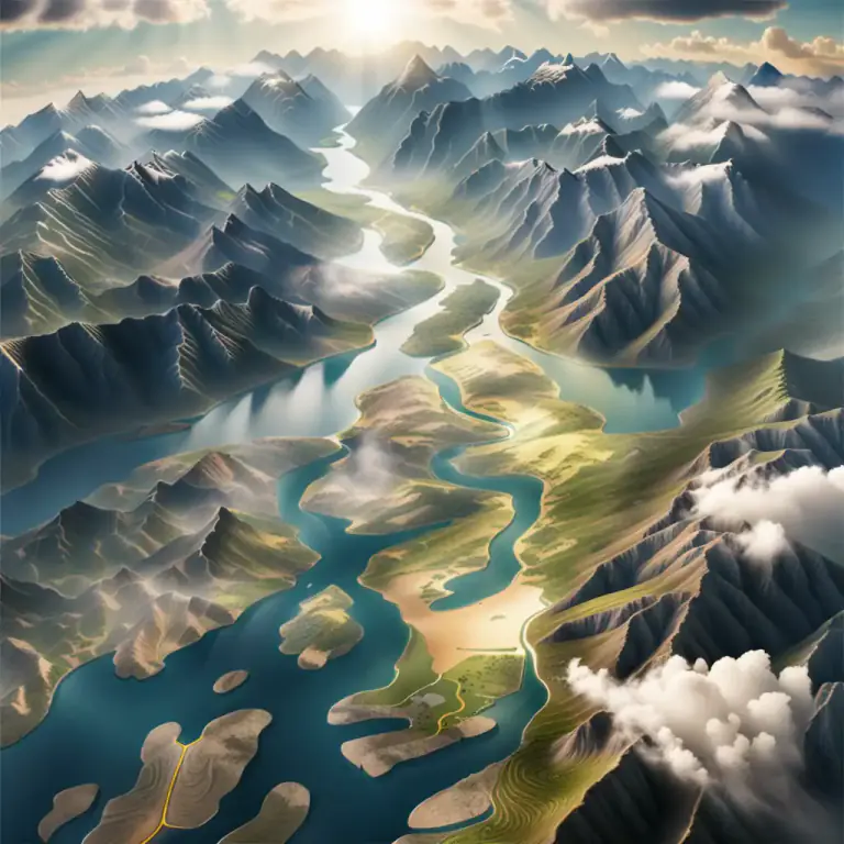 Visual representation of "geography" - The physical features, climate, and population of a particular area or region.