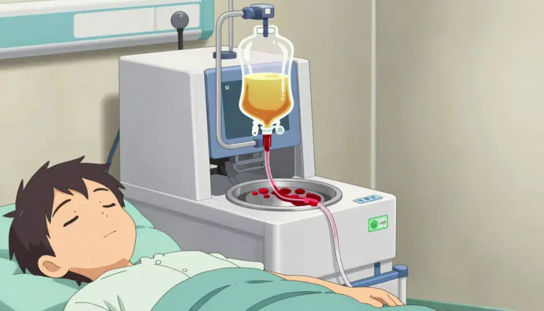Visual representation of "plasmapheresis" - A medical procedure that involves the separation and removal of plasma from the blood, usually to treat certain diseases.