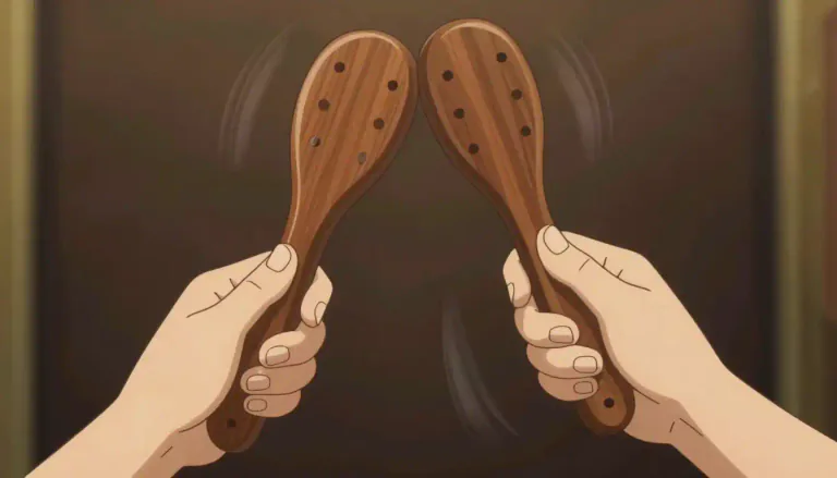 Visual representation of "castanets" - A musical instrument from Spain, usually held in hand and clicked together to make a sound