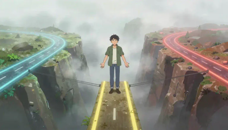 Visual representation of "inbetween" - Situated in the middle of two things; neither one nor the other.