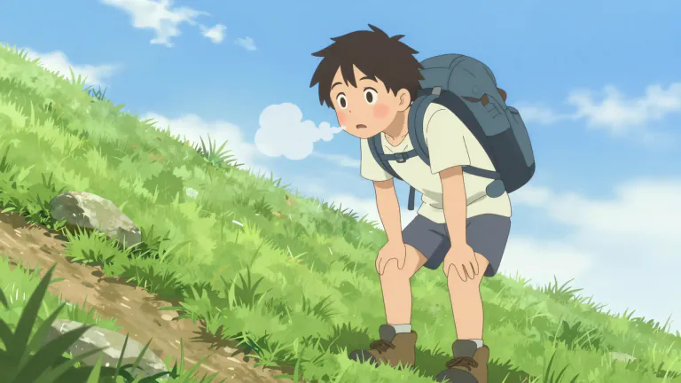 Visual representation of "puff and pant" - To breathe heavily, usually after physical exertion.