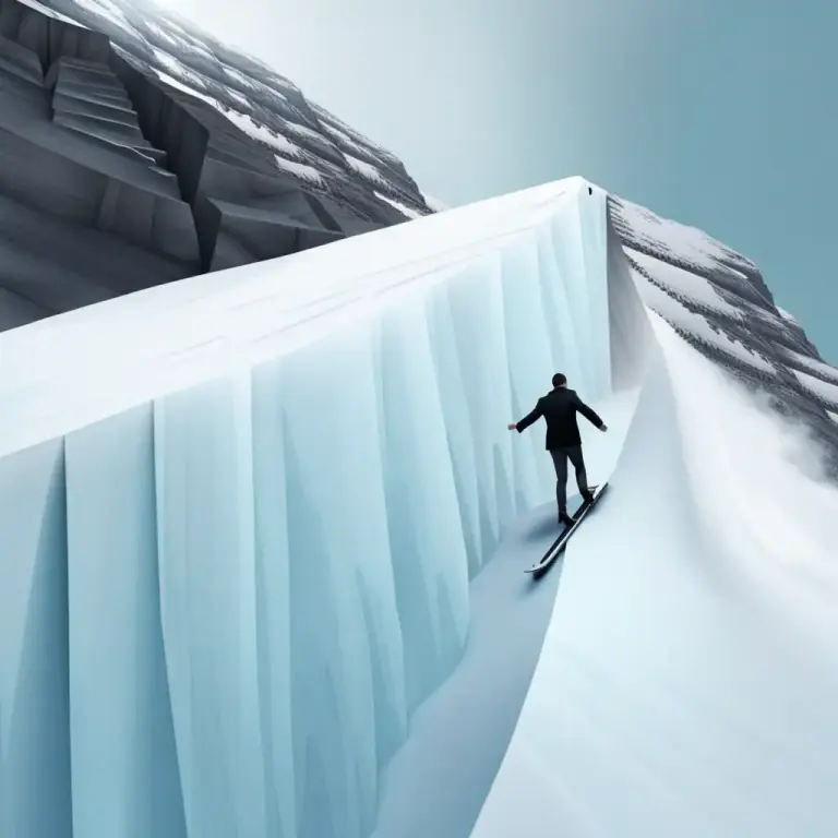 Visual representation of "the/a slippery slope" - A situation or course of action that will lead to a worse or harmful outcome