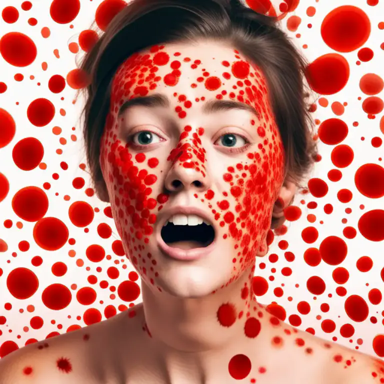 Visual representation of "break out" - To suddenly have a skin condition, such as spots