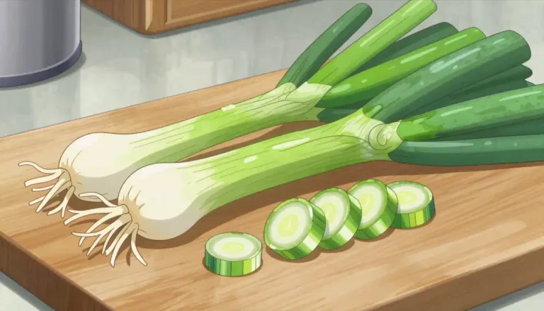Visual representation of "scallions" - A type of young onion with a long green stalk and a small white bulb, often used in cooking.