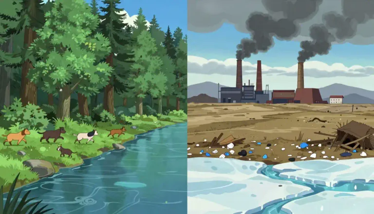 Visual representation of "anthropogenic" - Relating to or resulting from the influence of human beings on nature.