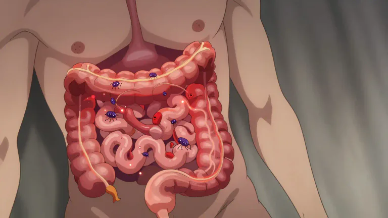 Visual representation of "enterotoxin" - A substance produced by certain bacteria that can cause illness by affecting the intestines.