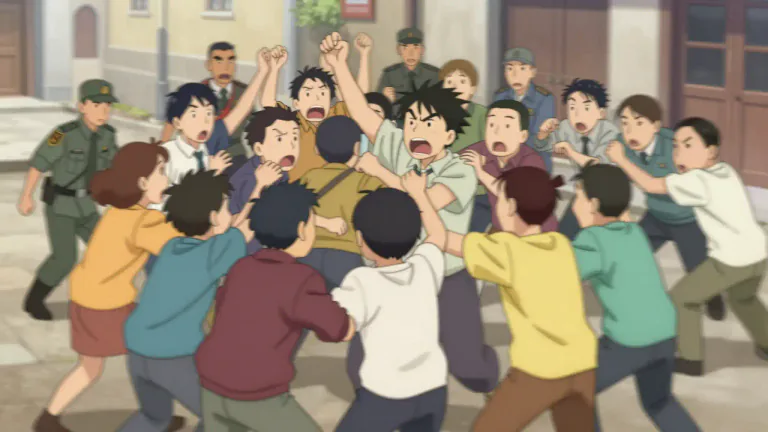Visual representation of "melee" - A confused fight or scuffle that involves many people.