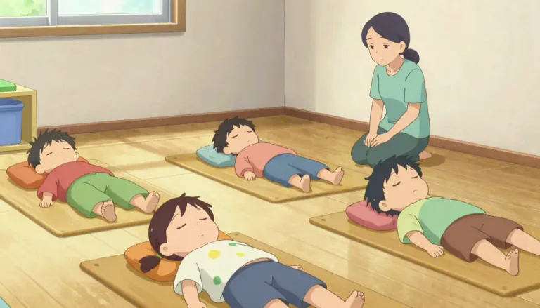Visual representation of "naptime" - A scheduled period during which individuals, particularly children, are encouraged to take a short sleep or rest.