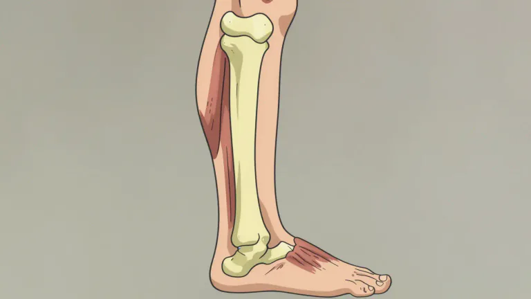 Visual representation of "shinbone" - The shinbone is another name for the tibia, which is the main bone in the lower leg between the knee and the ankle.