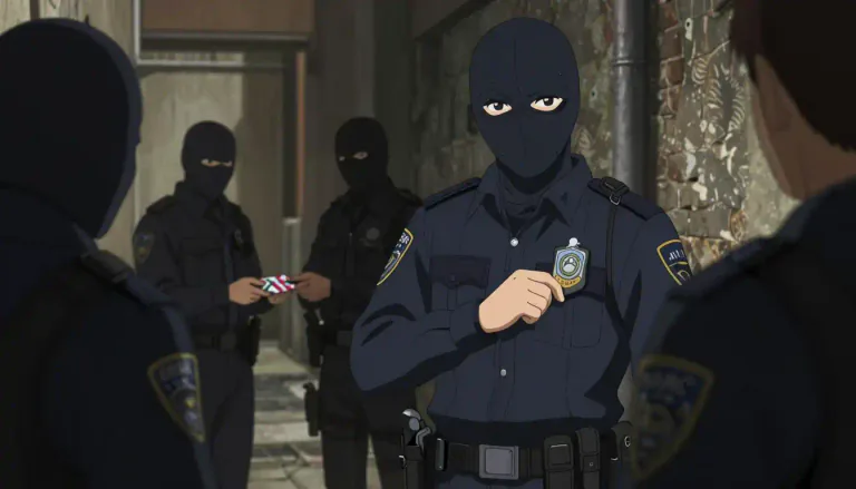 Visual representation of "narc" - A term used to describe a person who works undercover in law enforcement, particularly focusing on drug crimes.