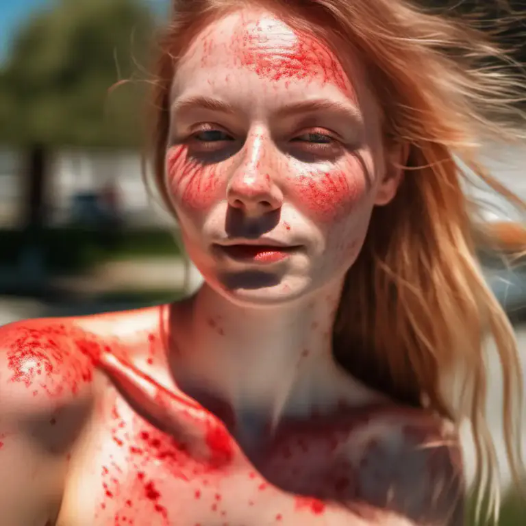 Visual representation of "sunburn" - To get a painful redness on the skin by being in the sun for too long