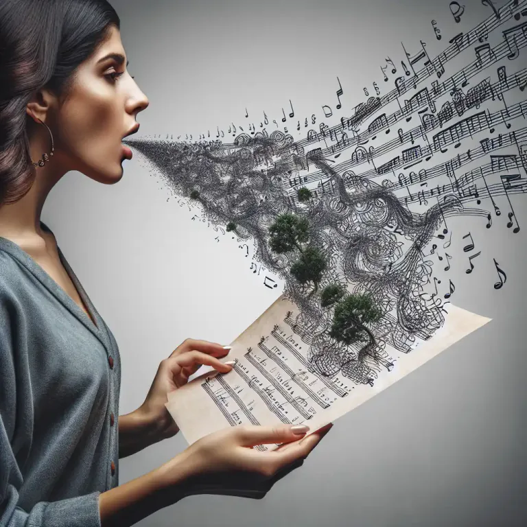 Visual representation of "syllabic" - In music, referring to a style where each syllable of text is matched to a single note.