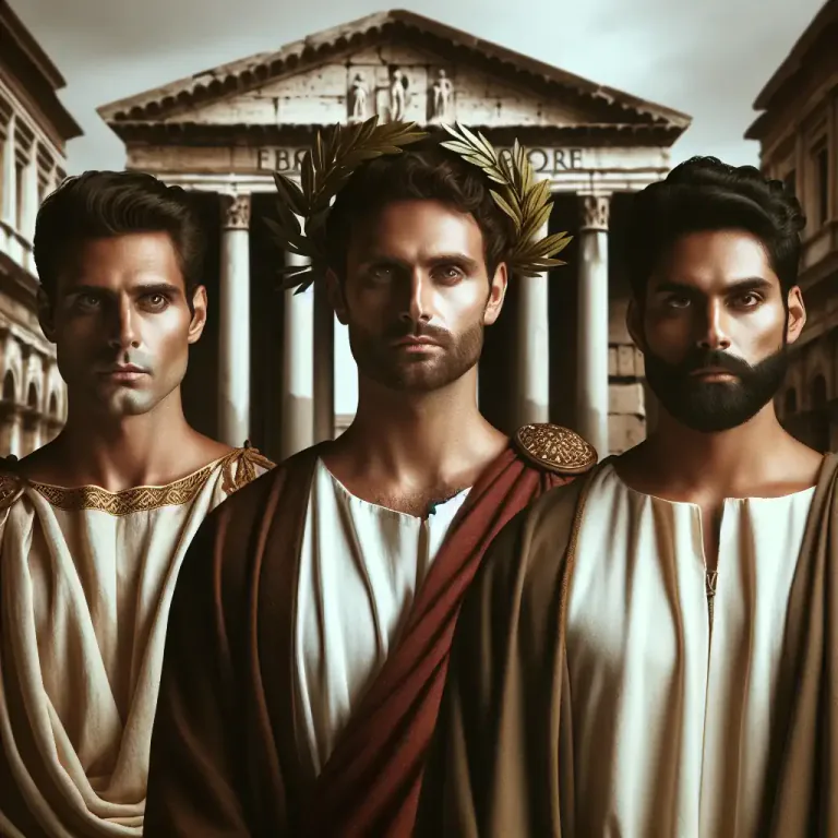 Visual representation of "triumvirate" - Specifically, it refers to a political regime dominated by three powerful individuals.
