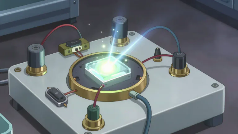 Visual representation of "scintillator" - A substance used in circuit detectors to signal the presence of radiation by producing visible light.