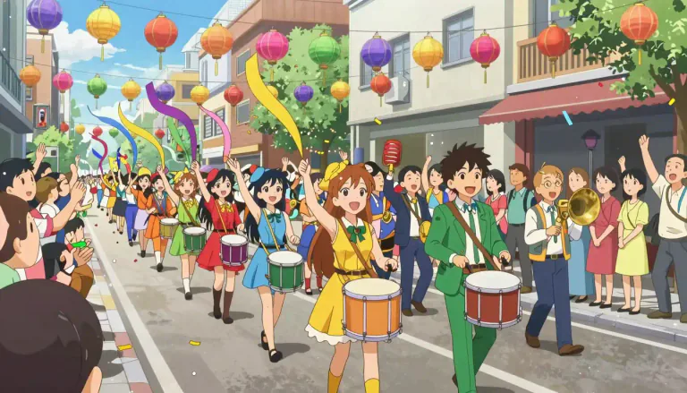 Visual representation of "parade" - A large public procession, usually with music and costumes