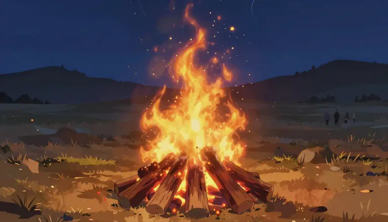 Visual representation of "bonfire" - A large open-air fire that is made for burning things, usually as part of a celebration
