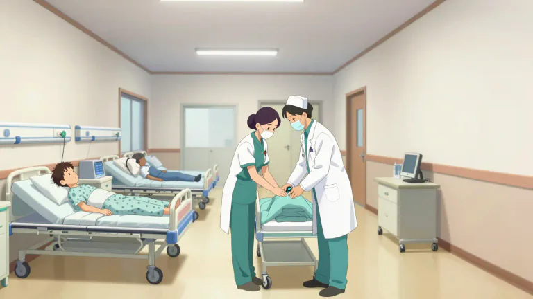 Visual representation of "hospital" - A place where people who are ill or injured are treated and taken care of by doctors and nurses.
