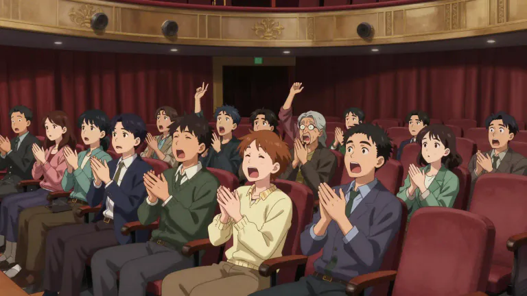 Visual representation of "claque" - A group of people hired to applaud or boo at a performance or public event.
