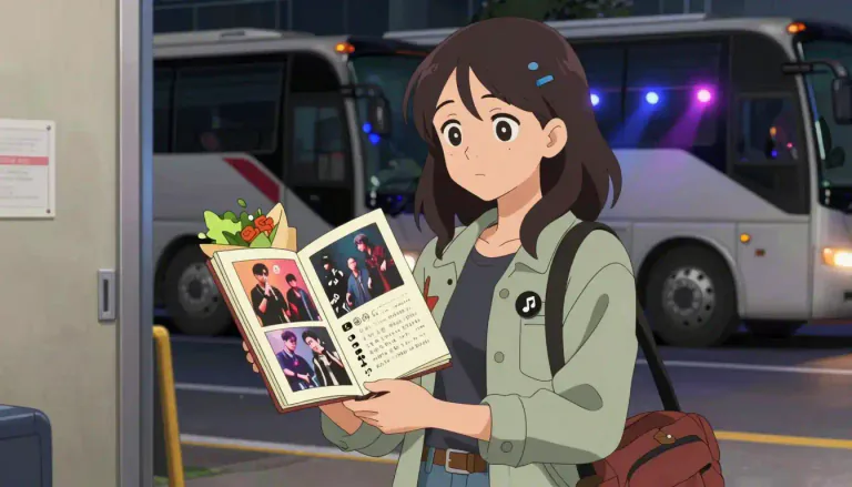 Visual representation of "groupie" - A person, usually a young woman, who is a fan of a particular band or musician and follows them on tours.