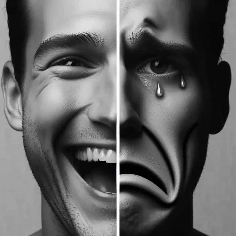 Visual representation of "moodiness" - The trait of being moody, especially showing frequent changes in mood, such as switching quickly between happiness and sadness.