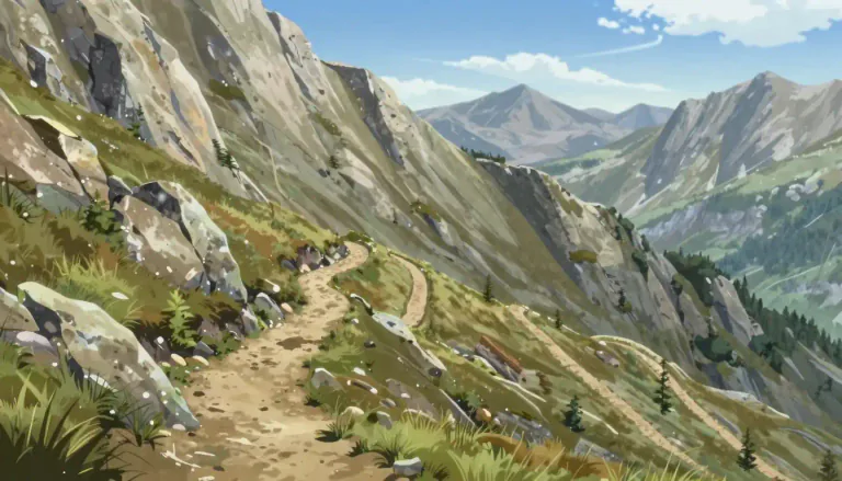 Visual representation of "switchback" - A road or path that moves back and forth to climb up steep hills or mountains.